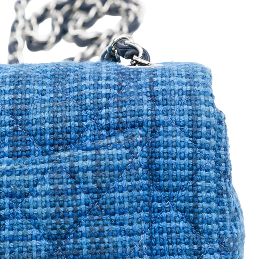 Chanel B Chanel Blue Tweed Fabric Mini Rectangular Classic Single Flap France