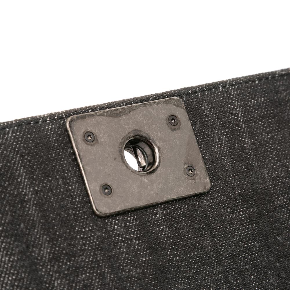 Chanel AB Chanel Gray Dark Gray Denim Fabric Old Medium Quilted Boy Flap Italy