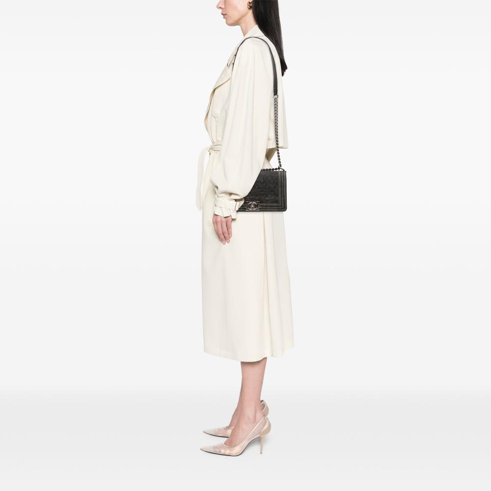 Chanel AB Chanel Gray Dark Gray Denim Fabric Old Medium Quilted Boy Flap Italy