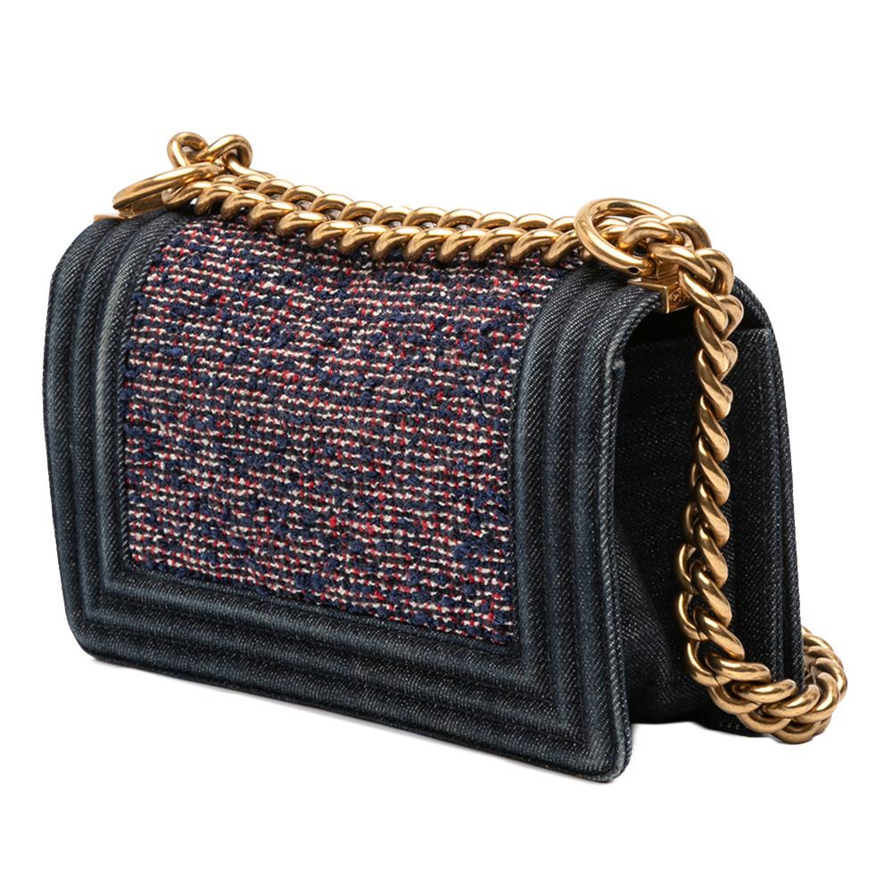 Chanel AB Chanel Blue Navy with Multi Denim Fabric Small Quilted and Tweed Boy Flap France