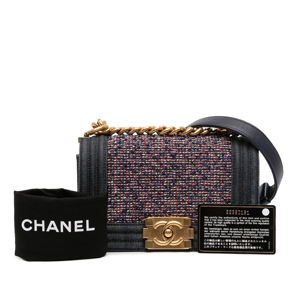 Chanel AB Chanel Blue Navy with Multi Denim Fabric Small Quilted and Tweed Boy Flap France