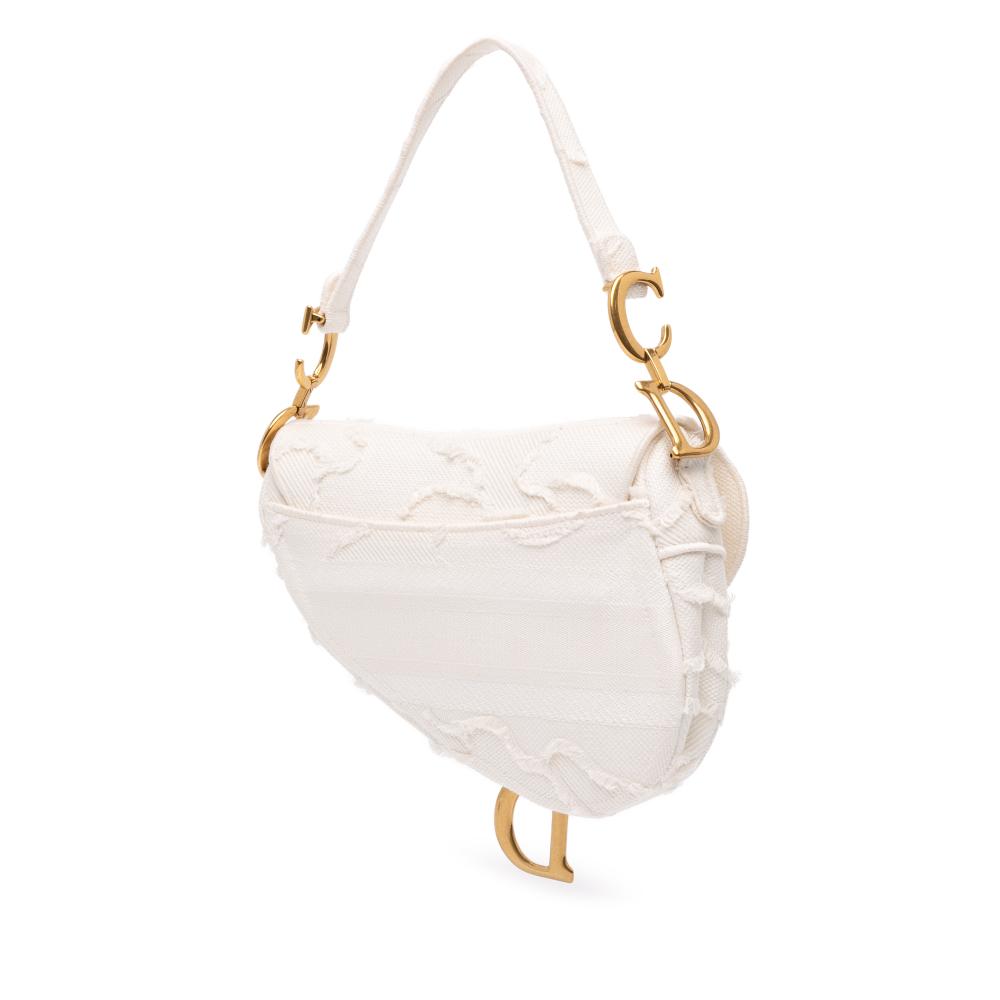 Christian Dior AB Dior White Pearl Canvas Fabric Embroidered Camouflage Saddle Bag Italy