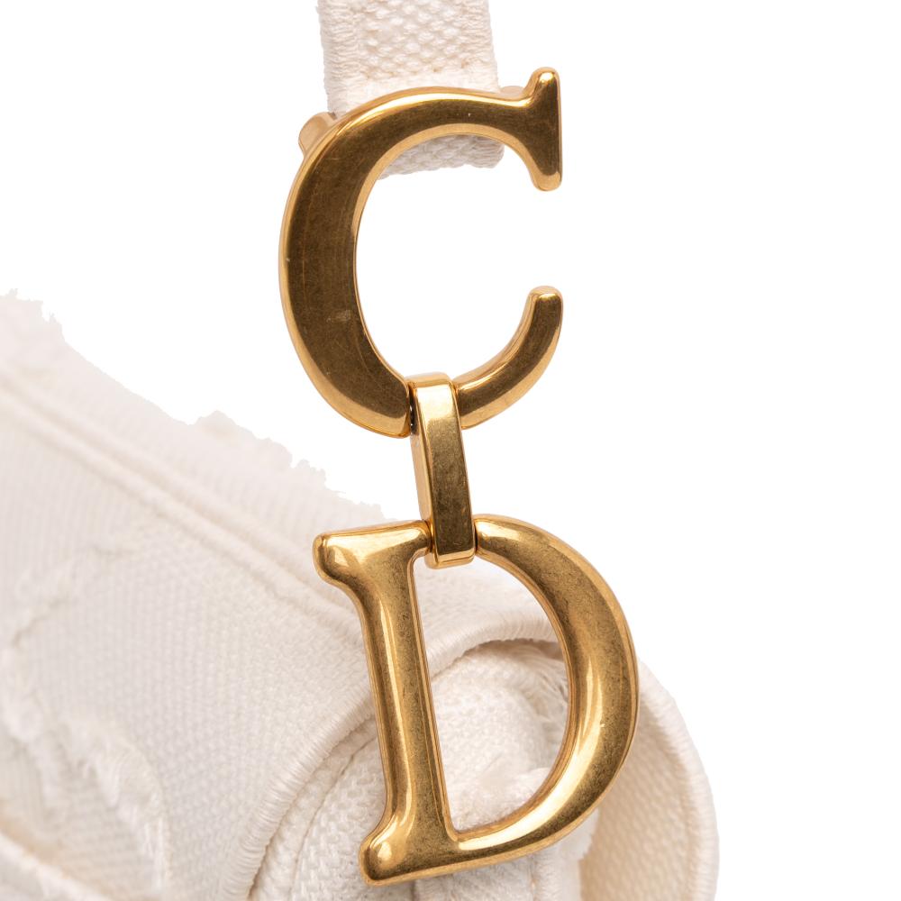 Christian Dior AB Dior White Pearl Canvas Fabric Embroidered Camouflage Saddle Bag Italy