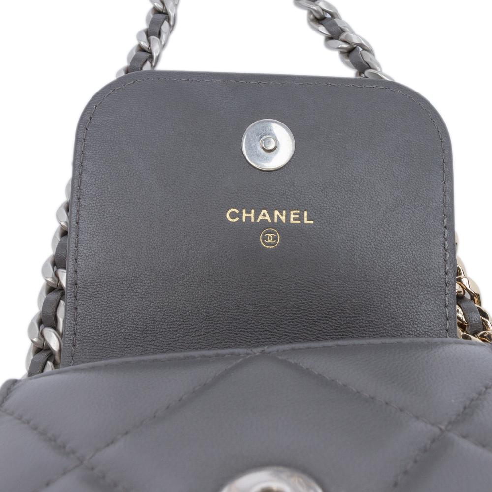 Chanel B Chanel Gray Lambskin Leather Leather Lambskin 19 Phone Holder with Chain Italy