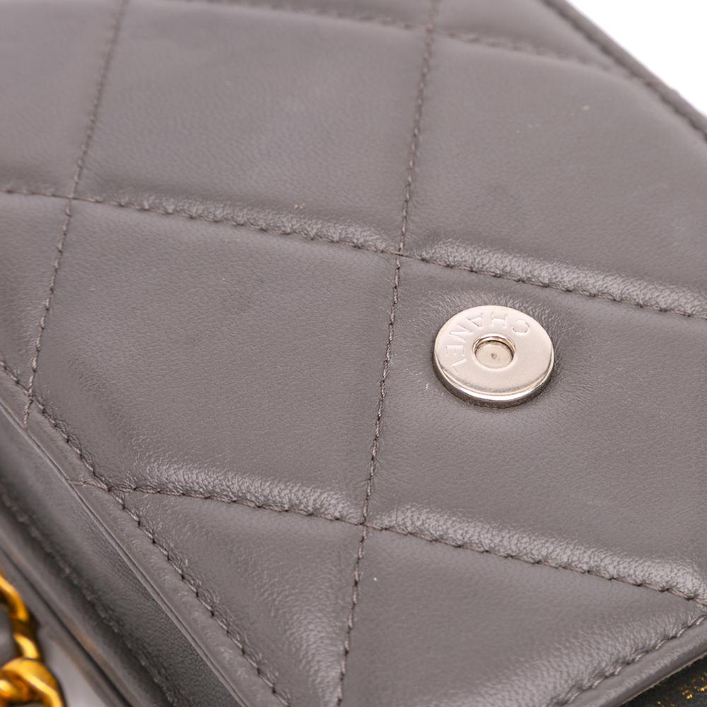 Chanel B Chanel Gray Lambskin Leather Leather Lambskin 19 Phone Holder with Chain Italy