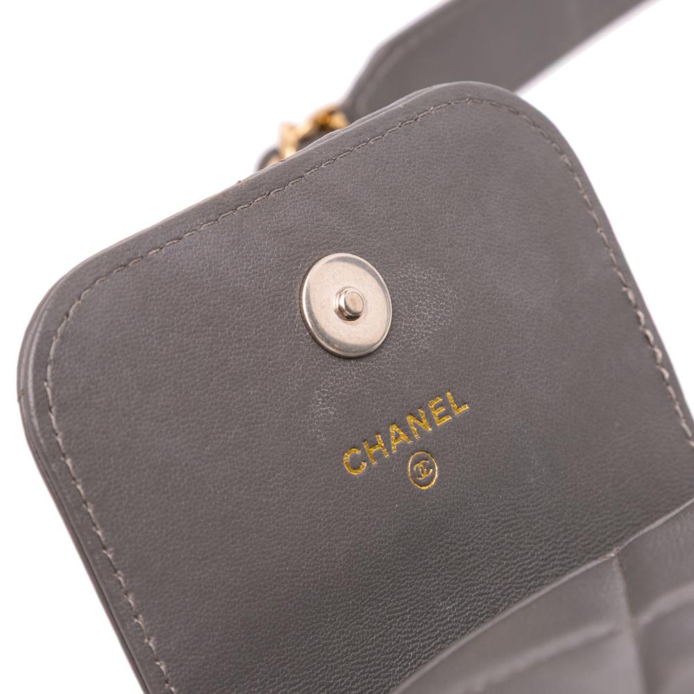 Chanel B Chanel Gray Lambskin Leather Leather Lambskin 19 Phone Holder with Chain Italy