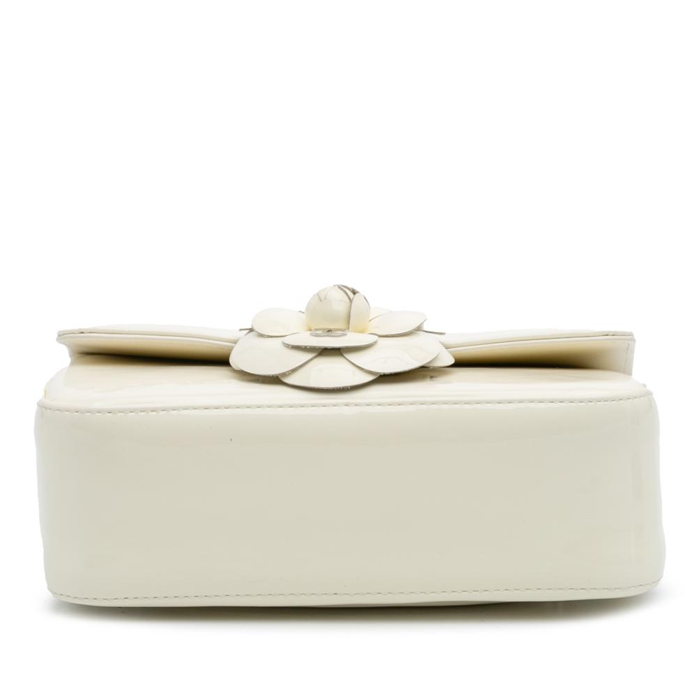 Chanel AB Chanel White Ivory Patent Leather Leather Small Patent Camellia Single Flap France