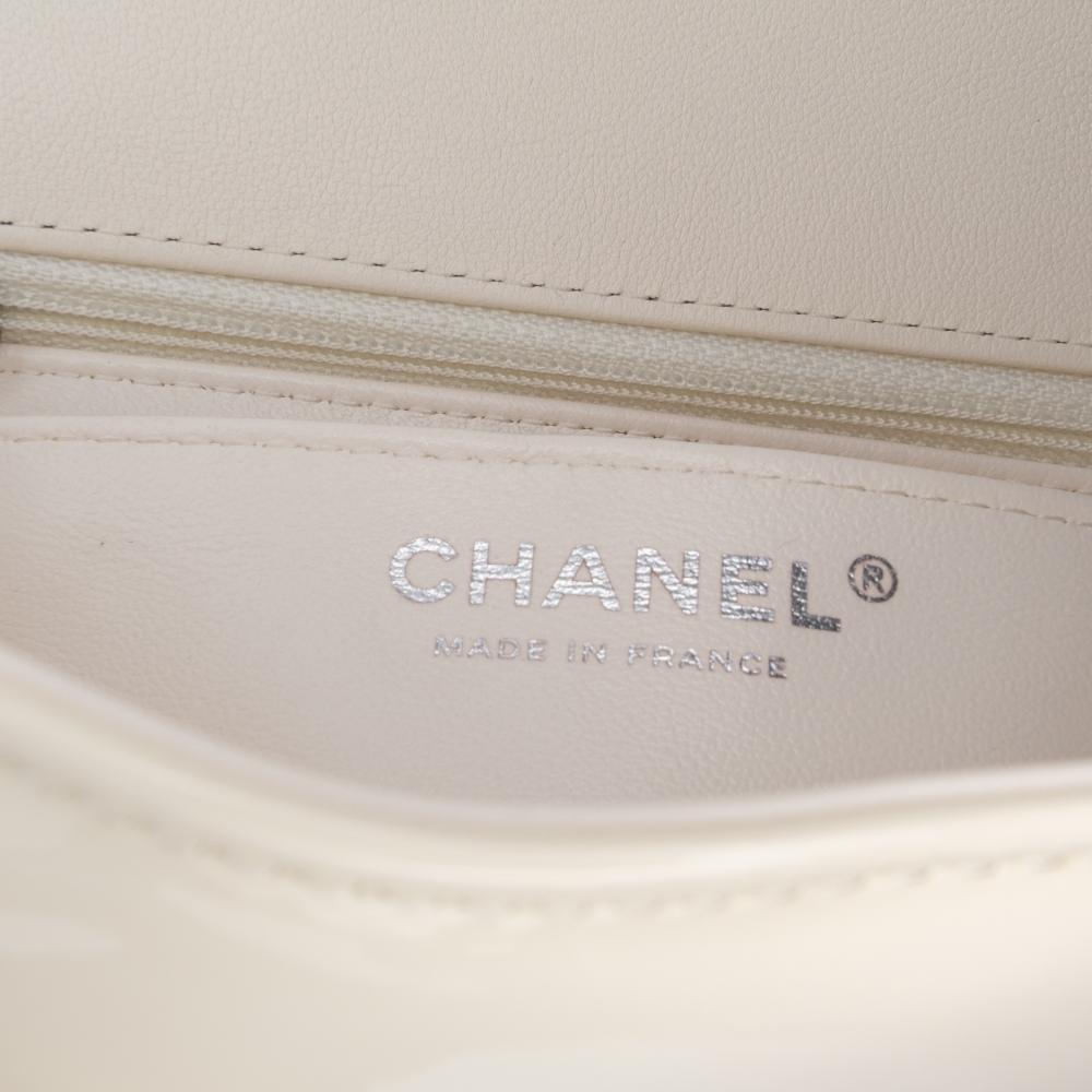 Chanel AB Chanel White Ivory Patent Leather Leather Small Patent Camellia Single Flap France