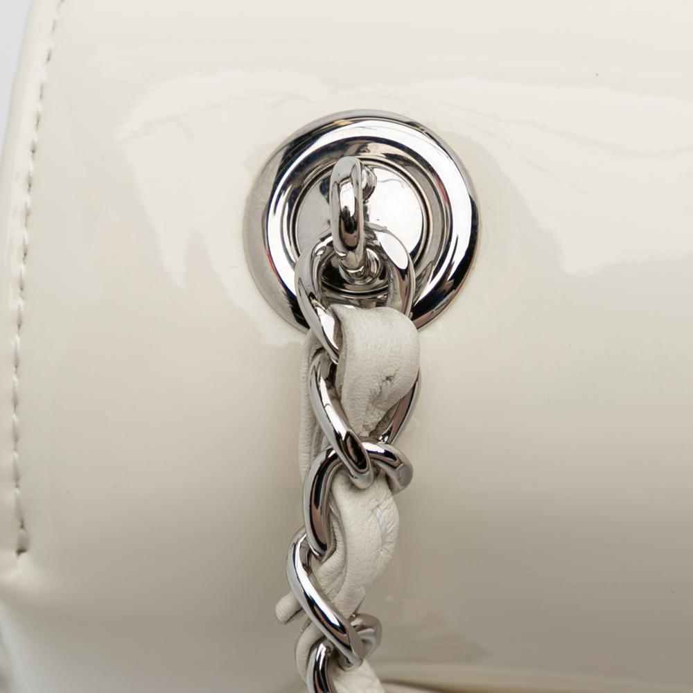 Chanel AB Chanel White Ivory Patent Leather Leather Small Patent Camellia Single Flap France