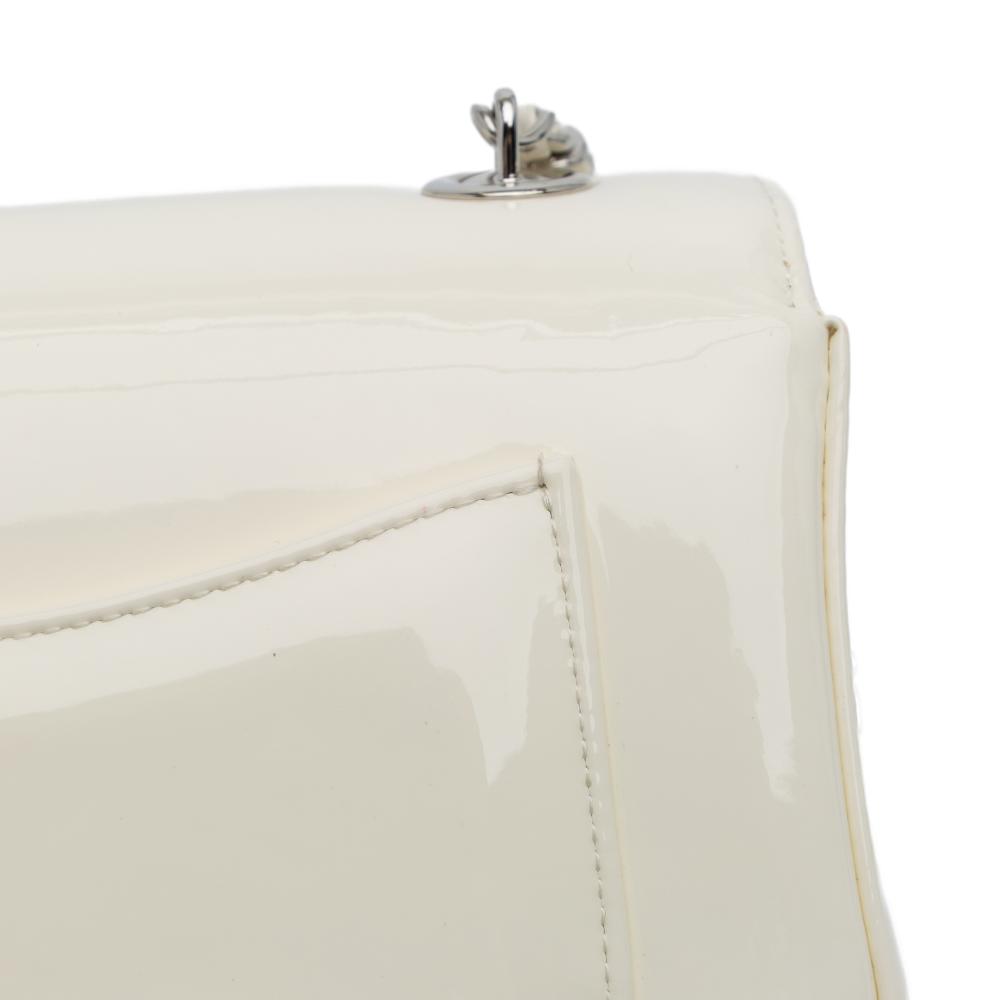 Chanel AB Chanel White Ivory Patent Leather Leather Small Patent Camellia Single Flap France