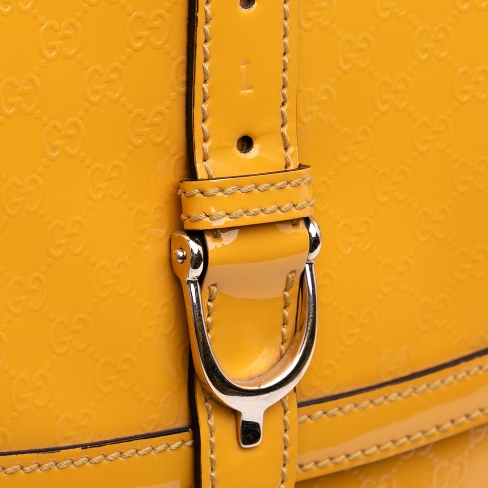 Gucci B Gucci Yellow Patent Leather Leather Microguccissima Patent Stirrup Crossbody Italy