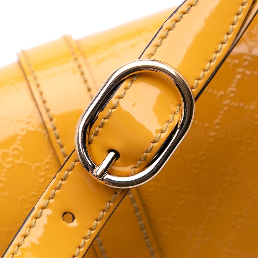 Gucci B Gucci Yellow Patent Leather Leather Microguccissima Patent Stirrup Crossbody Italy
