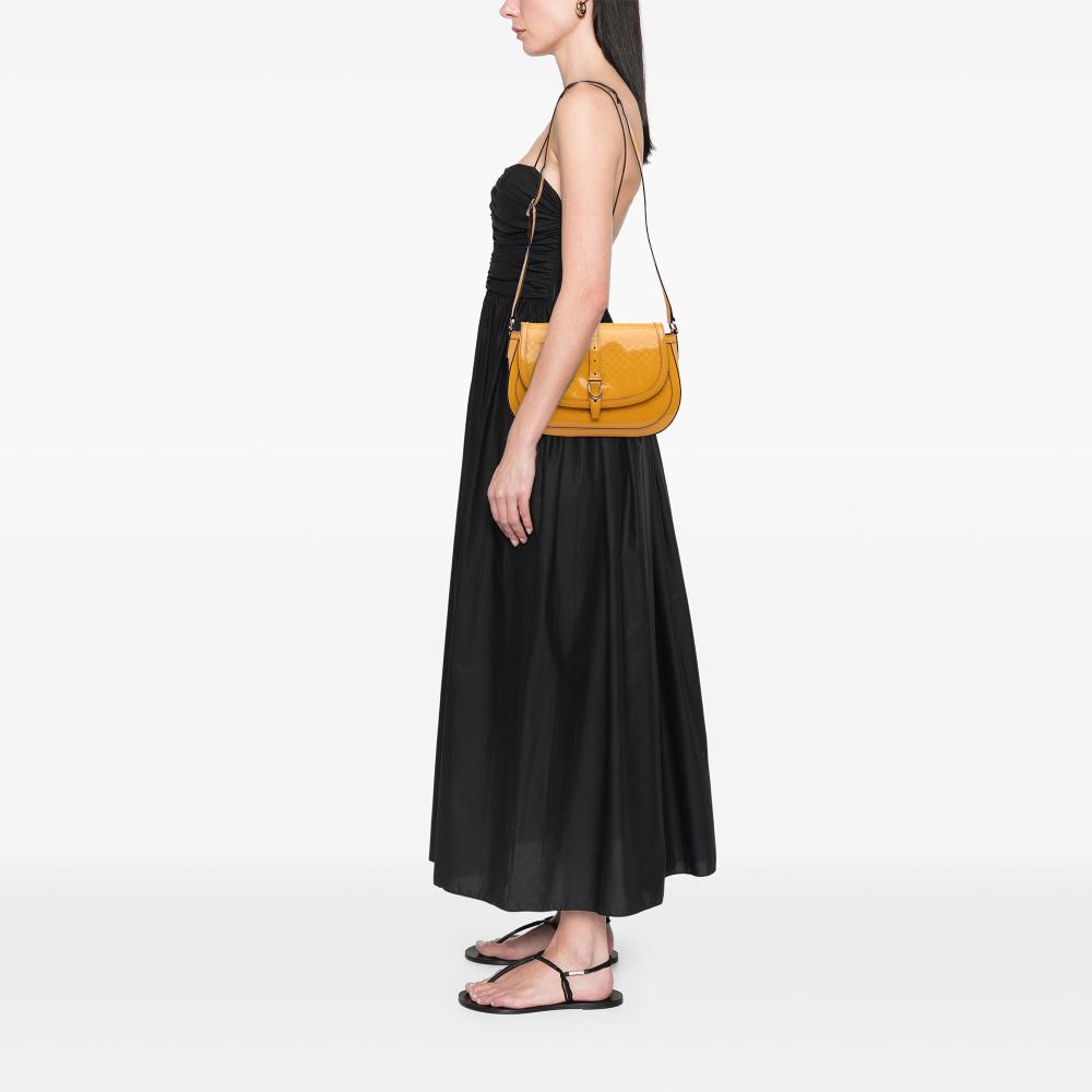 Gucci B Gucci Yellow Patent Leather Leather Microguccissima Patent Stirrup Crossbody Italy