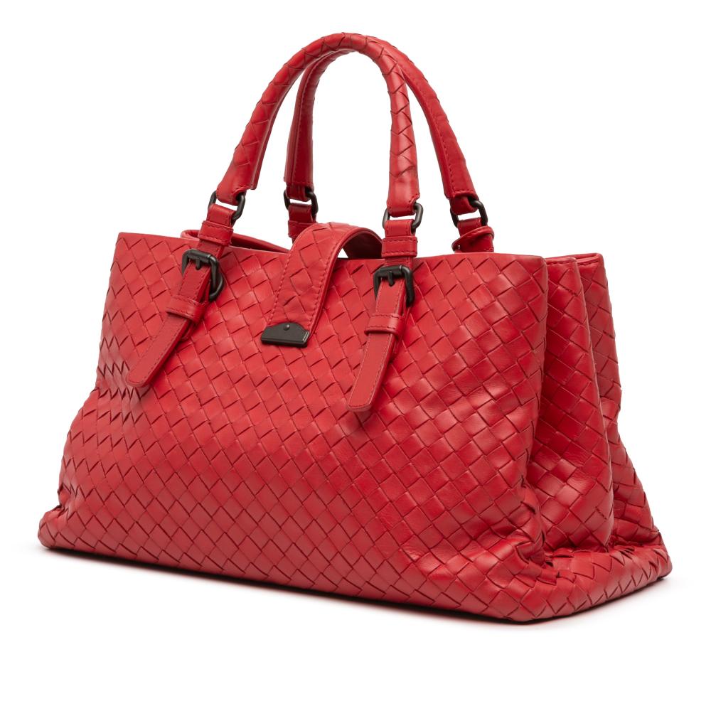 Bottega Veneta B Bottega Veneta Red Nappa Leather Leather Small Nappa Intrecciato Roma Satchel Italy