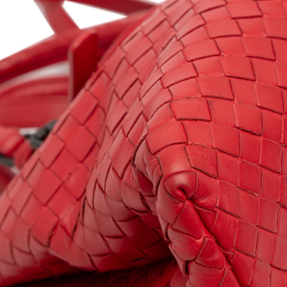 Bottega Veneta B Bottega Veneta Red Nappa Leather Leather Small Nappa Intrecciato Roma Satchel Italy
