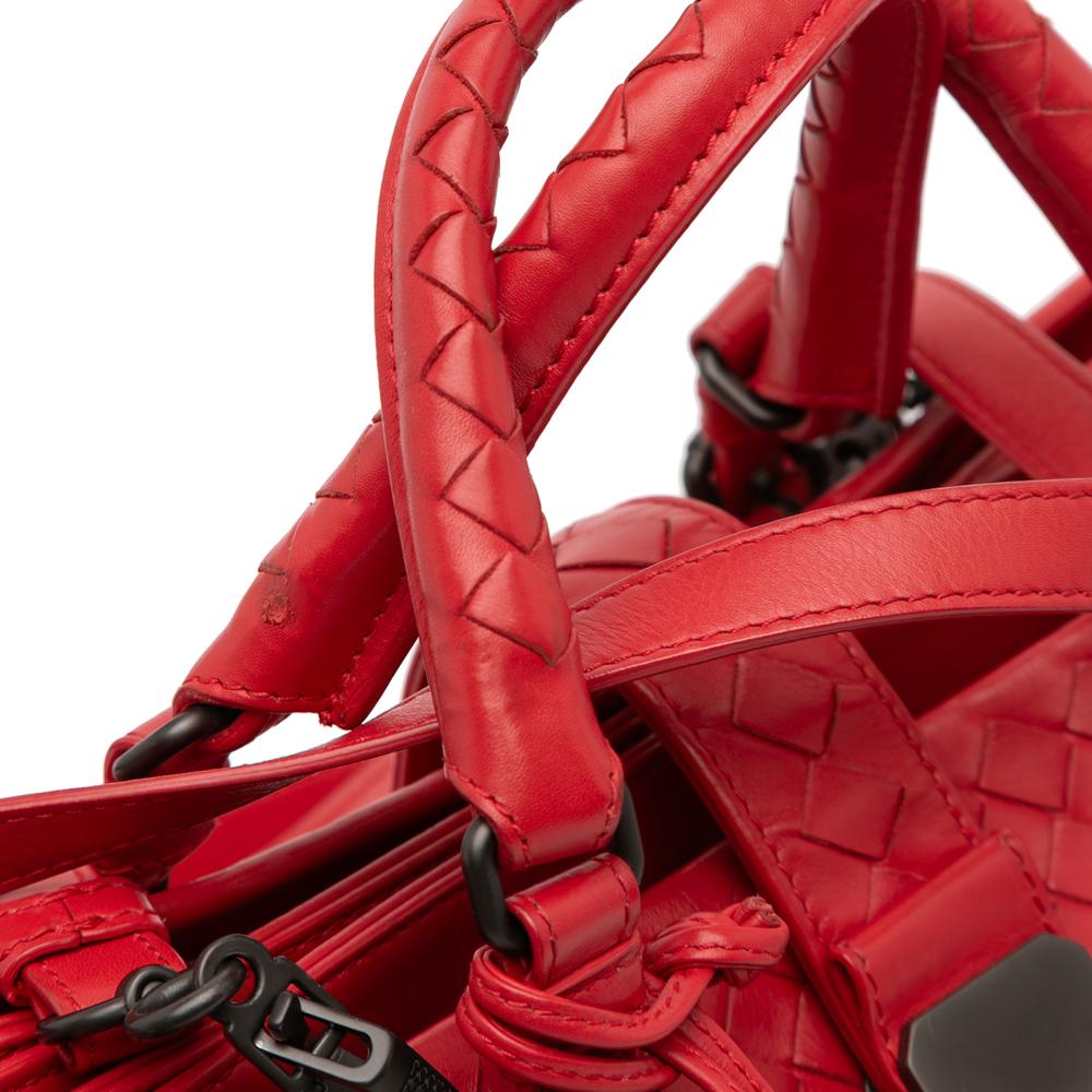 Bottega Veneta B Bottega Veneta Red Nappa Leather Leather Small Nappa Intrecciato Roma Satchel Italy