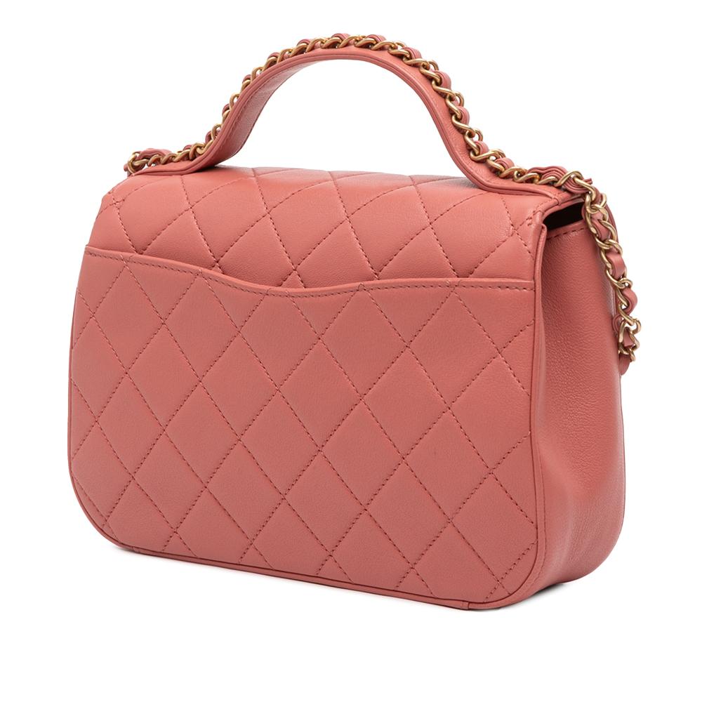 Chanel AB Chanel Pink Salmon Lambskin Leather Leather Quilted Lambskin Chain Infinity Top Handle Bag Italy