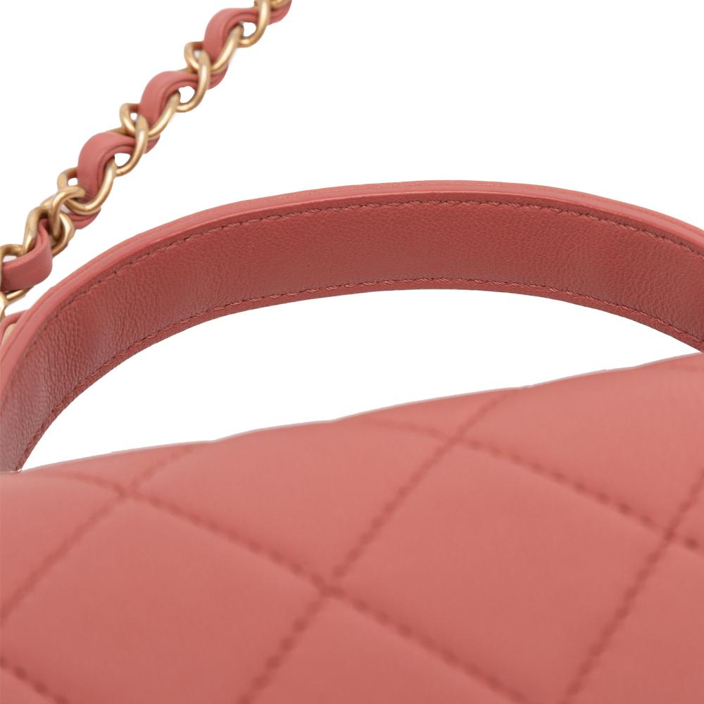Chanel AB Chanel Pink Salmon Lambskin Leather Leather Quilted Lambskin Chain Infinity Top Handle Bag Italy