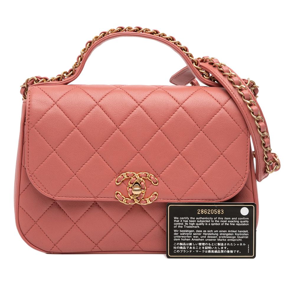 Chanel AB Chanel Pink Salmon Lambskin Leather Leather Quilted Lambskin Chain Infinity Top Handle Bag Italy