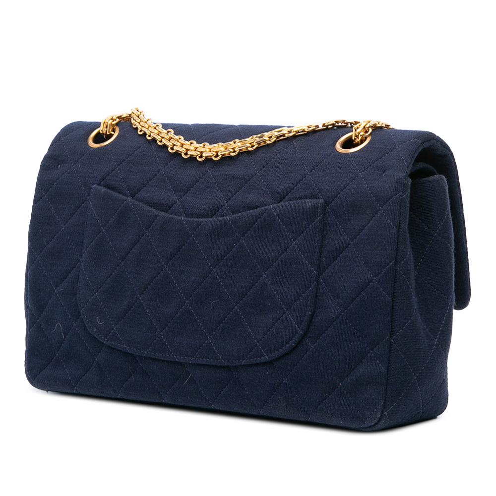Chanel B Chanel Blue Dark Blue Cotton Fabric Medium Classic Jersey Double Flap France