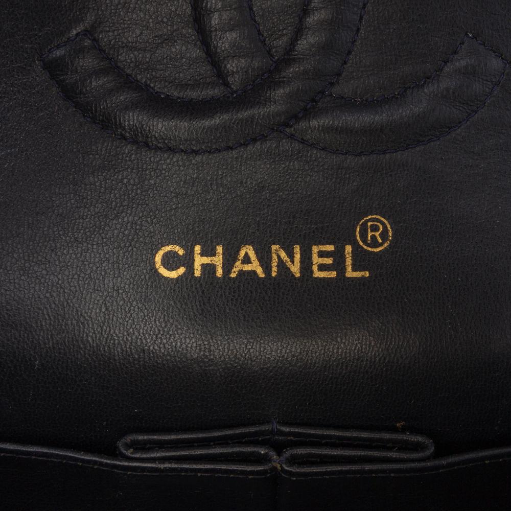 Chanel B Chanel Blue Dark Blue Cotton Fabric Medium Classic Jersey Double Flap France