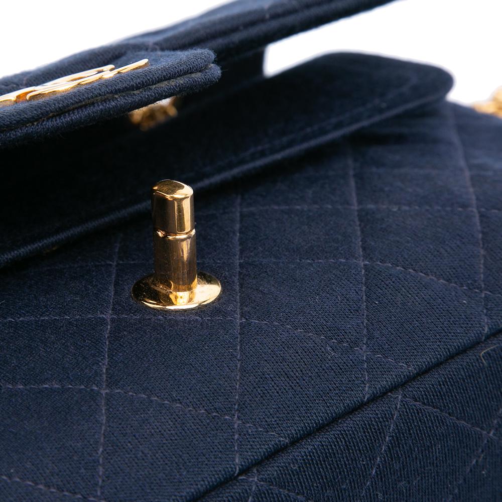 Chanel B Chanel Blue Dark Blue Cotton Fabric Medium Classic Jersey Double Flap France