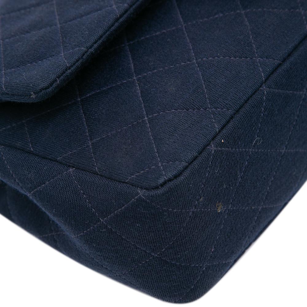 Chanel B Chanel Blue Dark Blue Cotton Fabric Medium Classic Jersey Double Flap France