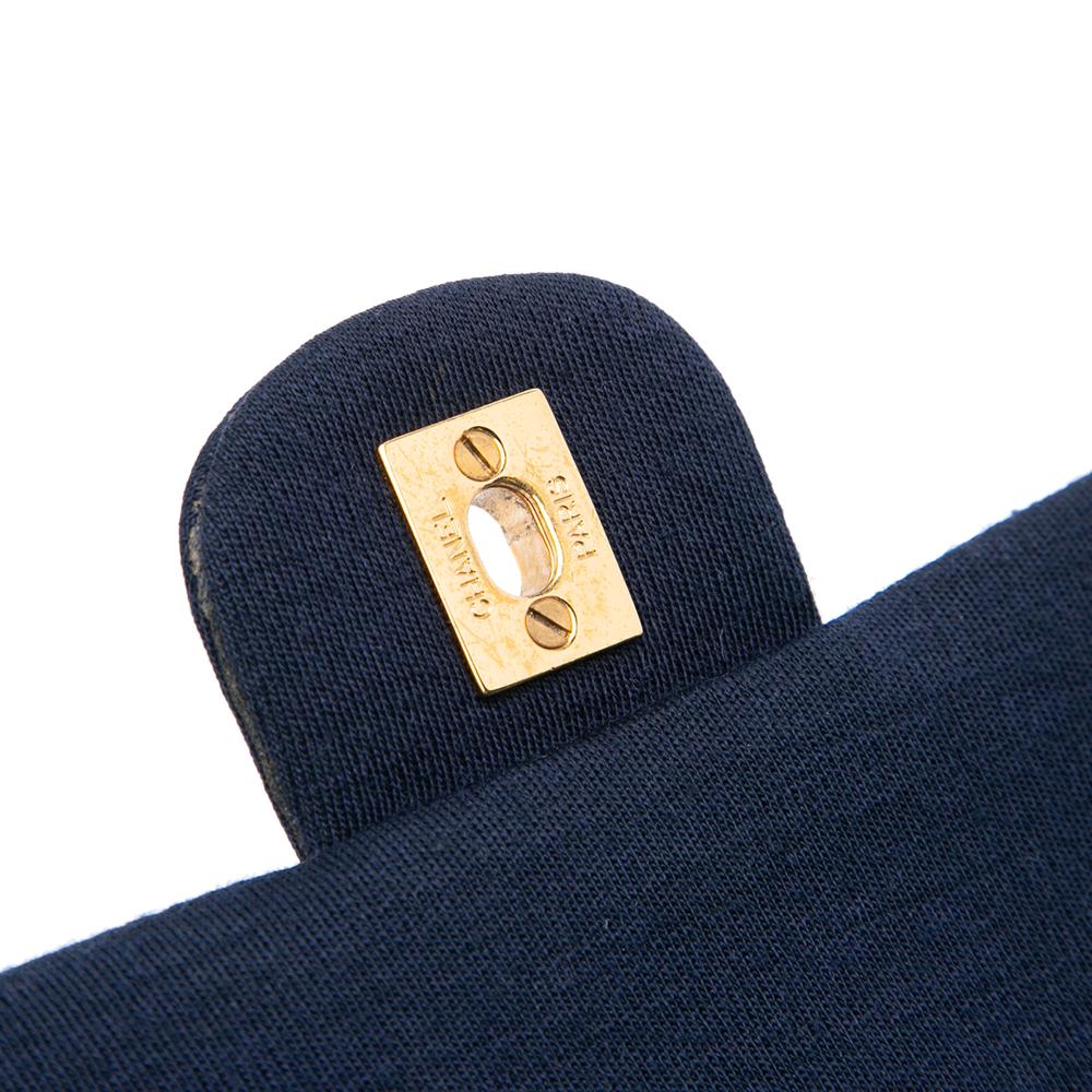 Chanel B Chanel Blue Dark Blue Cotton Fabric Medium Classic Jersey Double Flap France
