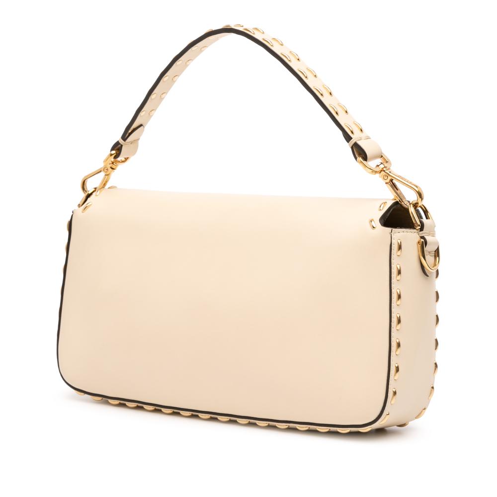 Fendi B Fendi Brown Light Beige Calf Leather Metal Stitch Baguette Satchel Italy