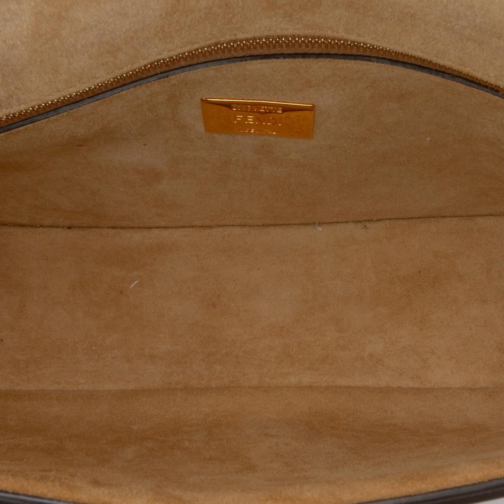 Fendi B Fendi Brown Light Beige Calf Leather Metal Stitch Baguette Satchel Italy