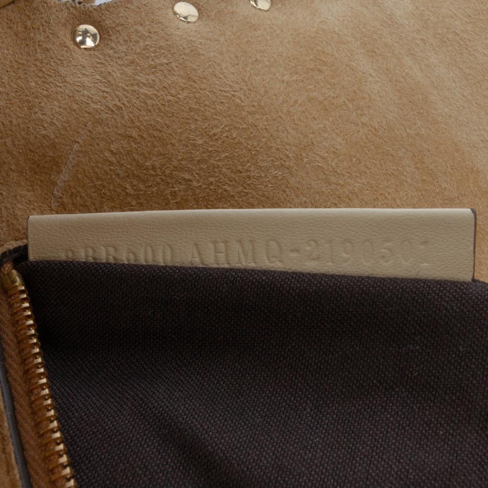 Fendi B Fendi Brown Light Beige Calf Leather Metal Stitch Baguette Satchel Italy