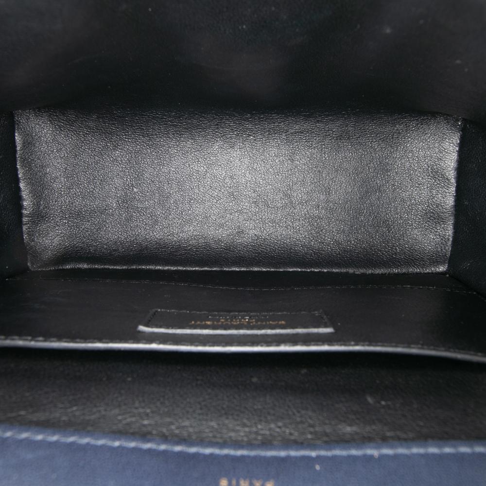 Saint Laurent B Saint Laurent Blue Navy Lambskin Leather Leather Medium Lambskin Monogram Vicky Chain Bag Italy