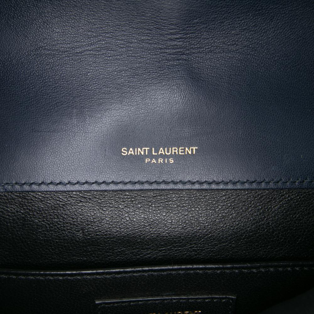 Saint Laurent B Saint Laurent Blue Navy Lambskin Leather Leather Medium Lambskin Monogram Vicky Chain Bag Italy