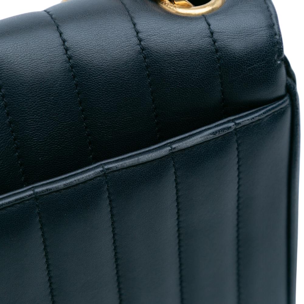 Saint Laurent B Saint Laurent Blue Navy Lambskin Leather Leather Medium Lambskin Monogram Vicky Chain Bag Italy