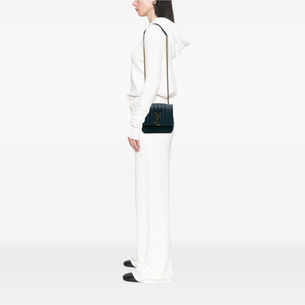 Saint Laurent B Saint Laurent Blue Navy Lambskin Leather Leather Medium Lambskin Monogram Vicky Chain Bag Italy