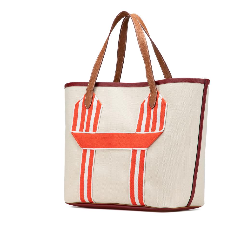 Hermès AB Hermès Brown Beige Canvas Fabric Toile and Clemence Pursangle Tote France