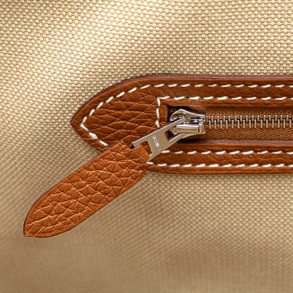Hermès AB Hermès Brown Beige Canvas Fabric Toile and Clemence Pursangle Tote France