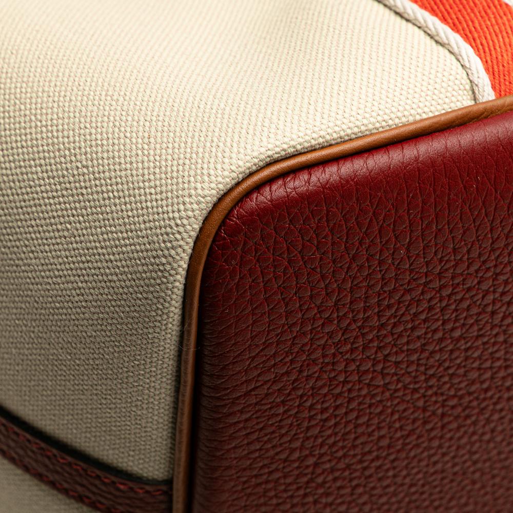 Hermès AB Hermès Brown Beige Canvas Fabric Toile and Clemence Pursangle Tote France