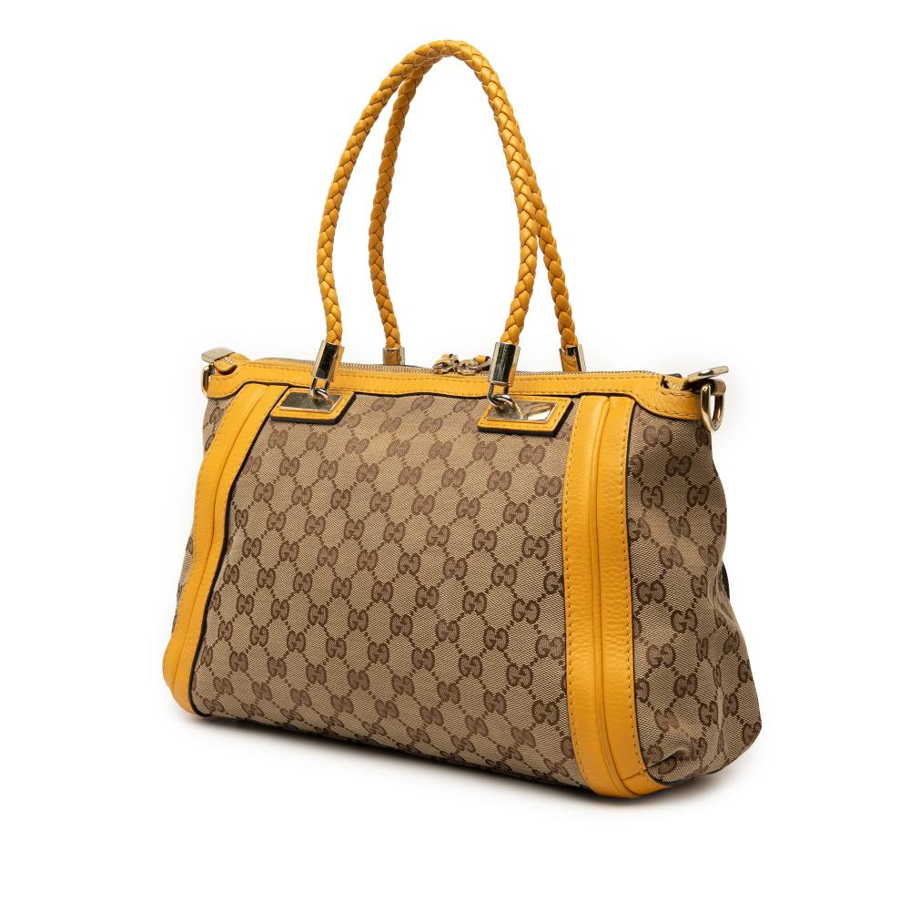 Gucci B Gucci Brown Canvas Fabric GG Bella Satchel Italy