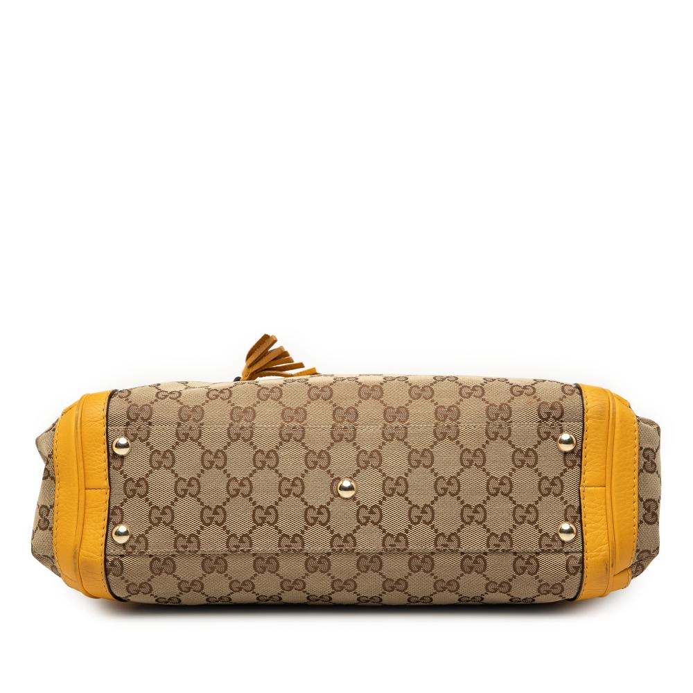 Gucci B Gucci Brown Canvas Fabric GG Bella Satchel Italy