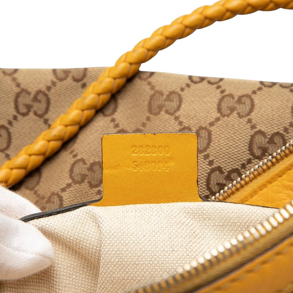 Gucci B Gucci Brown Canvas Fabric GG Bella Satchel Italy