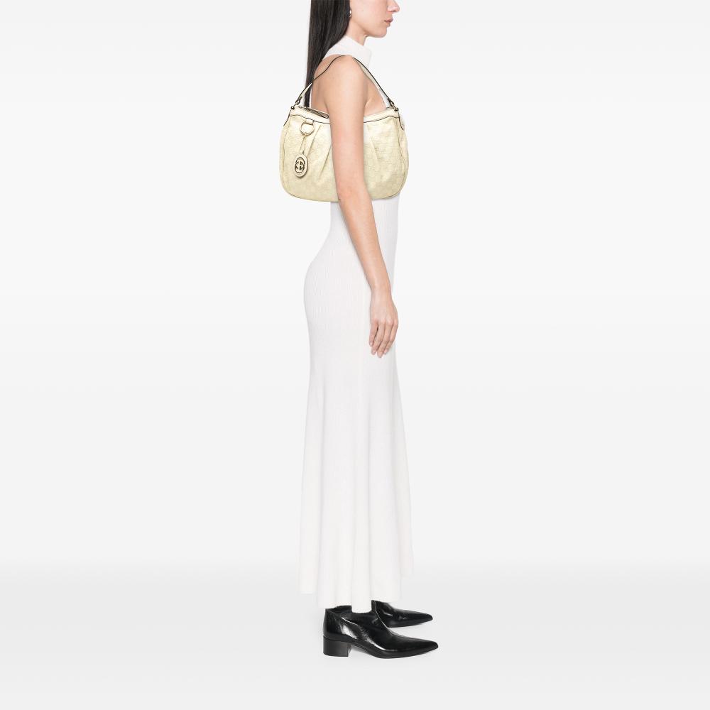 Gucci B Gucci Brown Light Beige Calf Leather Guccissima Sukey Shoulder Bag Italy