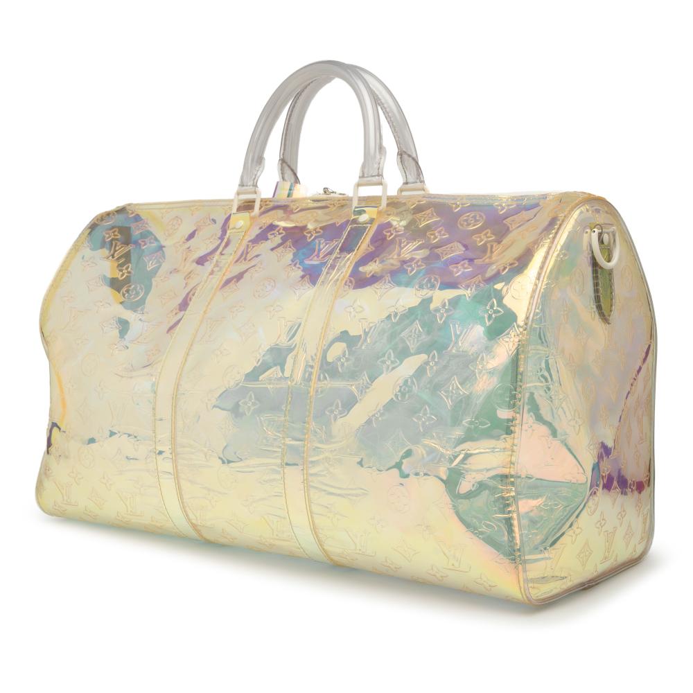 Louis Vuitton AB Louis Vuitton White PVC Plastic Monogram Prism Keepall Bandouliere 50 France