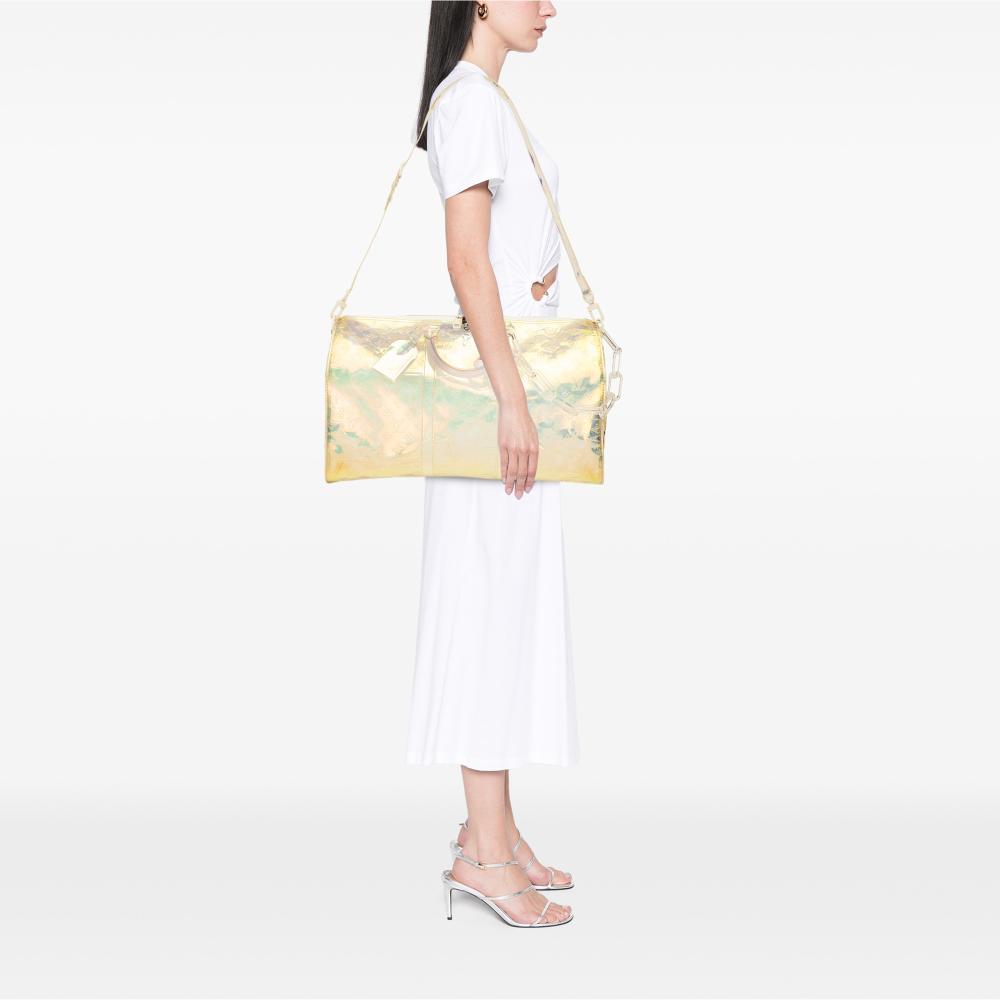 Louis Vuitton AB Louis Vuitton White PVC Plastic Monogram Prism Keepall Bandouliere 50 France