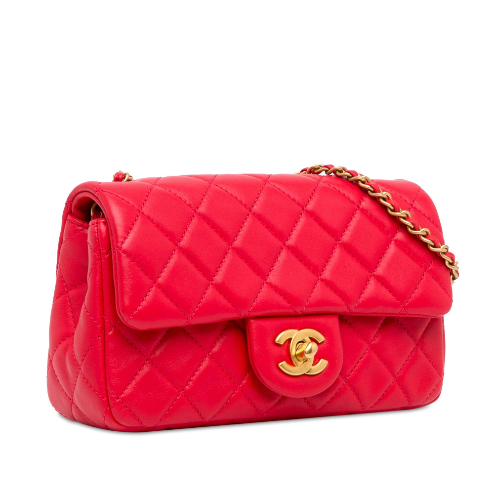 Chanel Classic Single Flap Mini Lambskin Leather Pearl Crush Matelassè Shoulder Bag Red