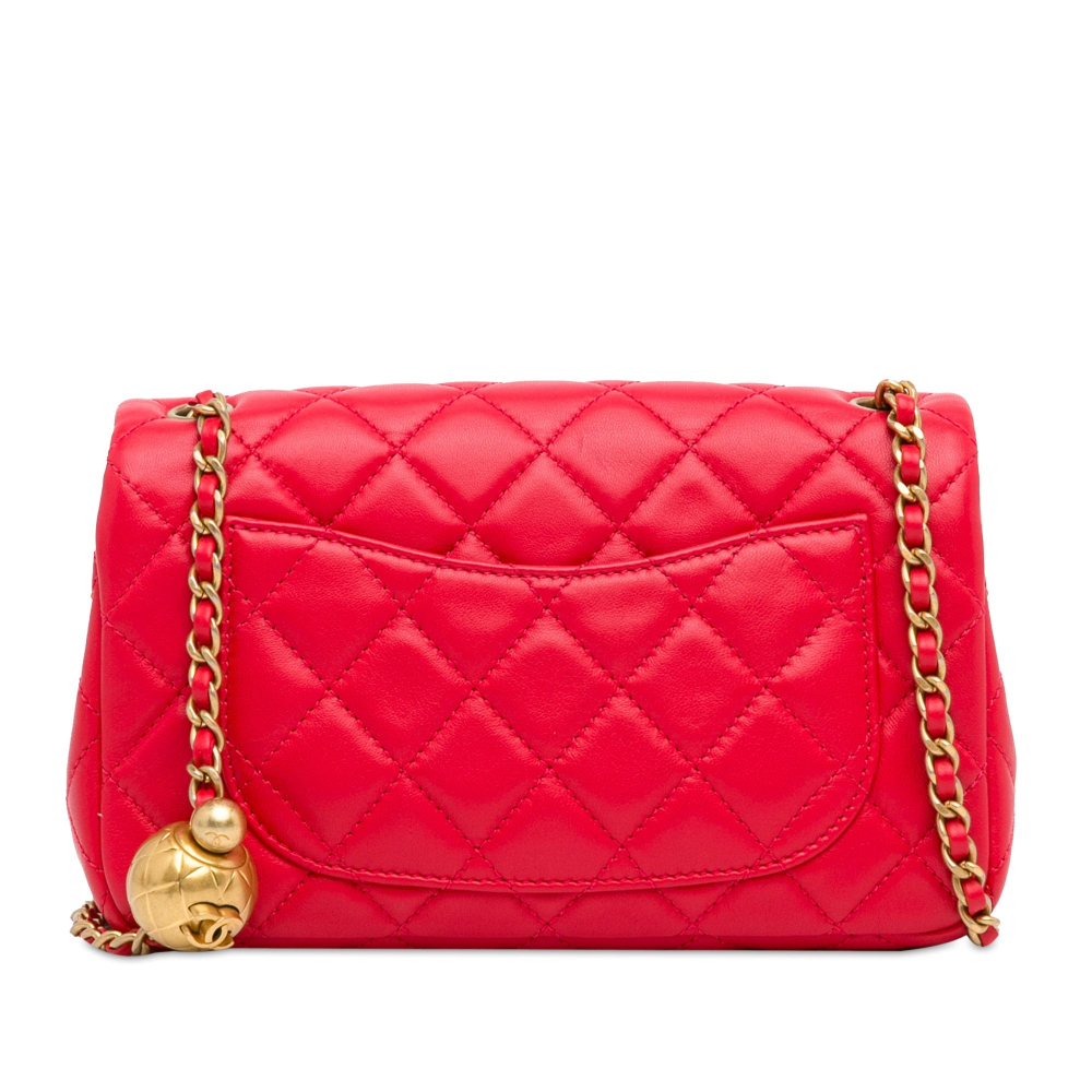 Chanel Classic Single Flap Mini Lambskin Leather Pearl Crush Matelassè Shoulder Bag Red