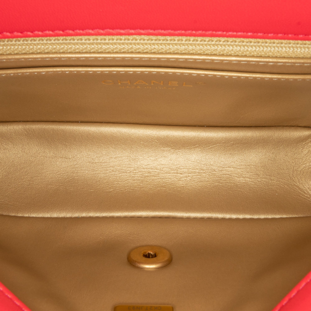 Chanel Classic Single Flap Mini Lambskin Leather Pearl Crush Matelassè Shoulder Bag Red