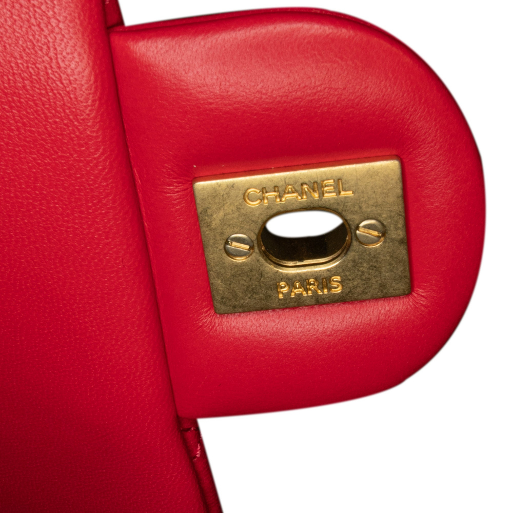 Chanel Classic Single Flap Mini Lambskin Leather Pearl Crush Matelassè Shoulder Bag Red
