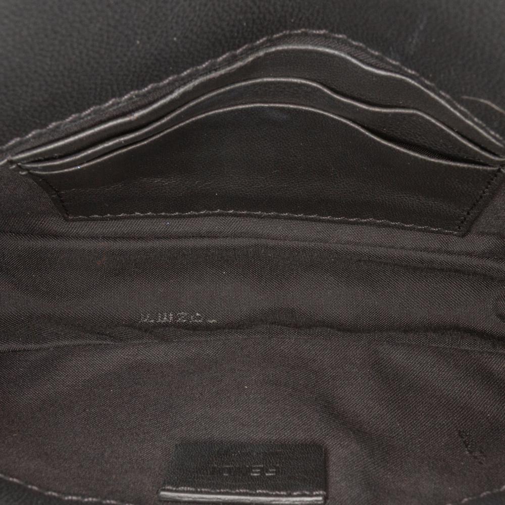 Fendi B Fendi Black Calf Leather Mini Zucca Embossed Baguette Satchel Italy