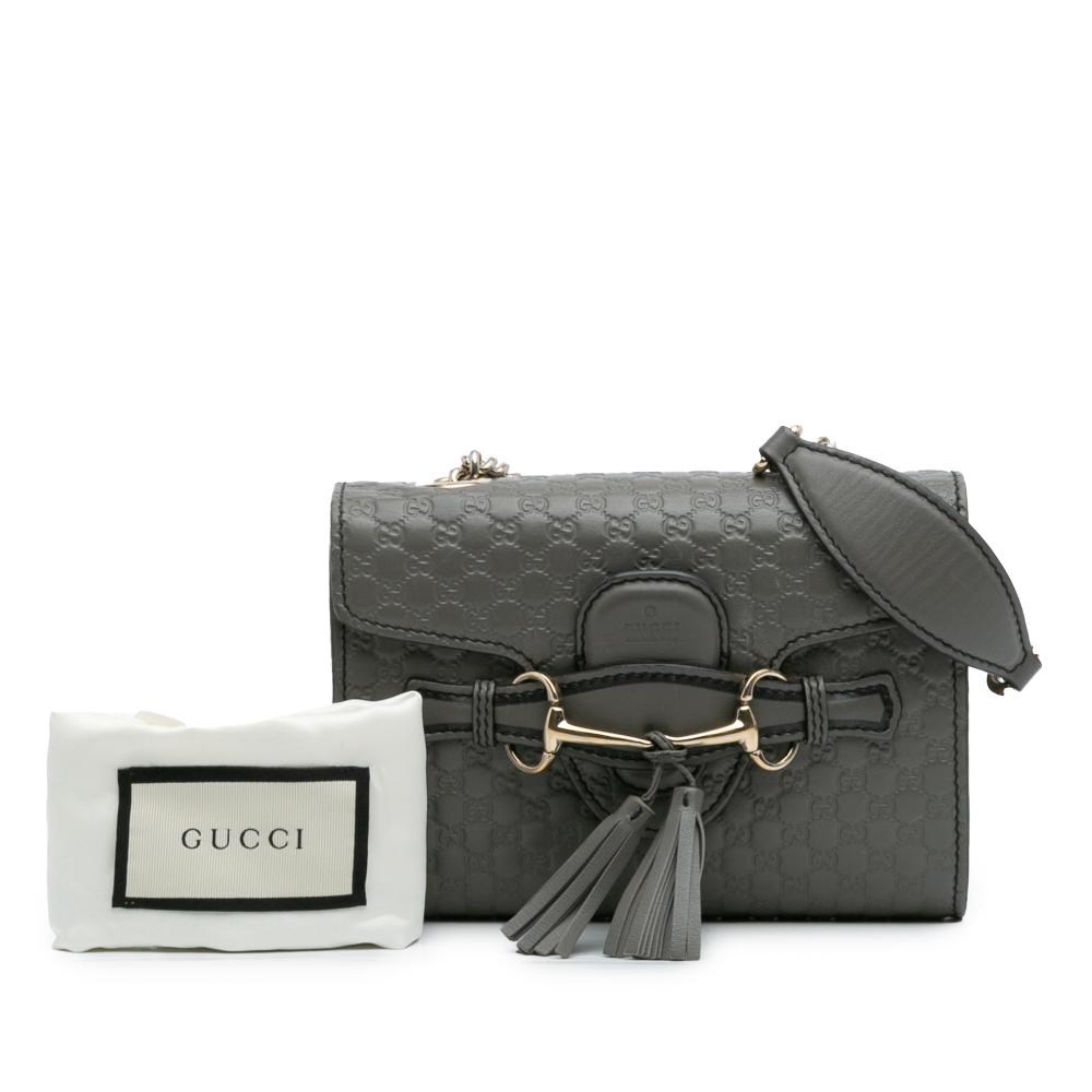 Gucci B Gucci Gray Dark Gray Calf Leather Mini Microguccissima Emily Crossbody Italy